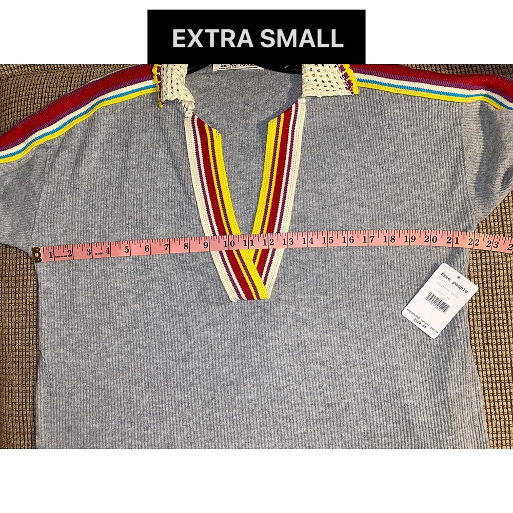 🏷 🆕 Free People Gray Crotchet Collar Sweater Top - Picture 5 of 16